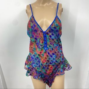Vintage Victoria Secret Bodysuit Sheer Colorful Bodysuit Medium